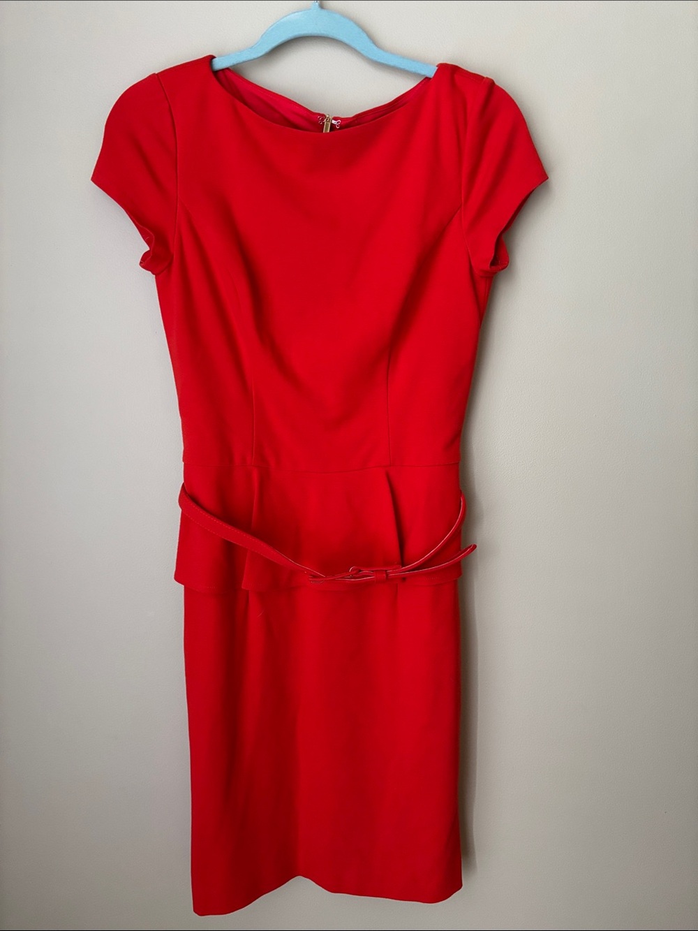 Cache Red Orange Peplum Belted Sheath Women’s Dress - Size 8
